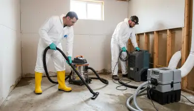 Basement flood cleanup crew in Hartford, CT removing water after heavy rain runoff