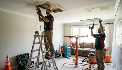 Hartford, CT water damage restoration team repairing ceiling leak stains and structural damage