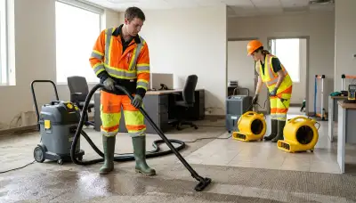 Water damage restoration team removing flood water from a home in Hartford, CT