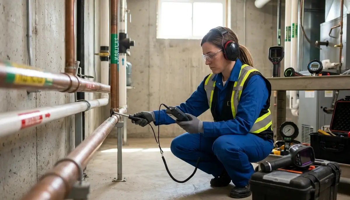 Leak detection technician inspecting Hartford, CT home for hidden water damage and leaks
