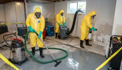 Sewage cleanup crew sanitizing Hartford, CT home after water damage and odor contamination