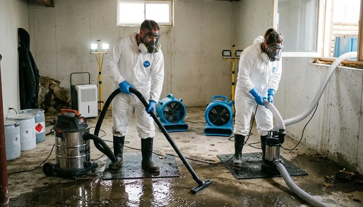Sewage cleanup crew sanitizing Hartford, CT home after water damage and contamination