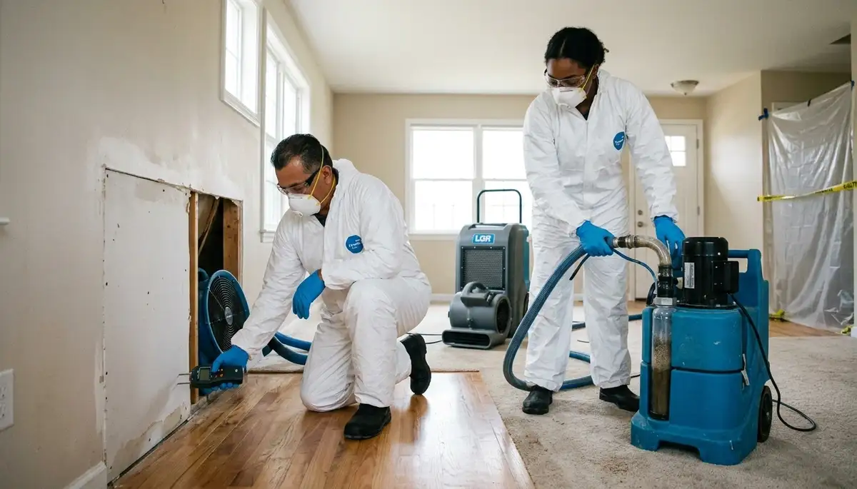Water damage restoration crew serving Hartford, CT homes after flooding and pipe leaks