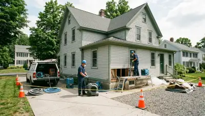 Hartford, CT water damage restoration team inspecting flood damage in a home