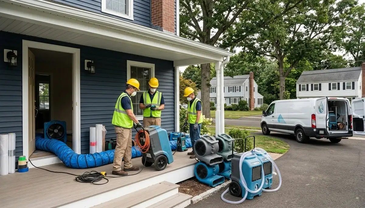 Hartford, CT water damage restoration team responding to a flood-damaged home
